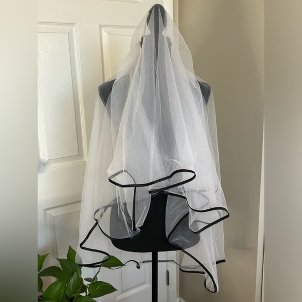 Elegant White Veil with Black Trim